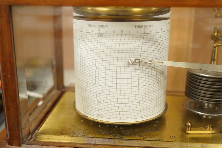 A Negretti & Zambra mahogany cased barograph, 42cm high